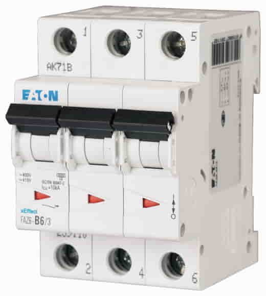 Eaton Moeller FAZ6-D6/3 MCB, 6A, 3-Pole, D-Type, 6kA - 168079